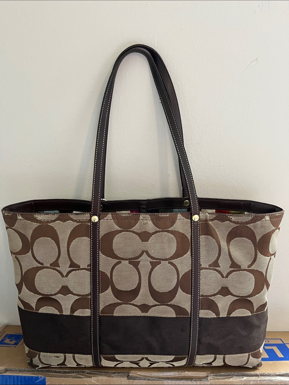 Coach Brown Signature Canvas and Leather-Trim Tote